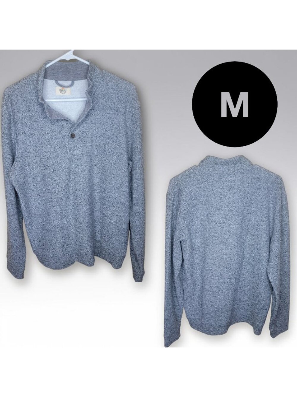 Marine Layer Pacifica Stretch Henley Pullover Mens Medium Gray Textured Knit